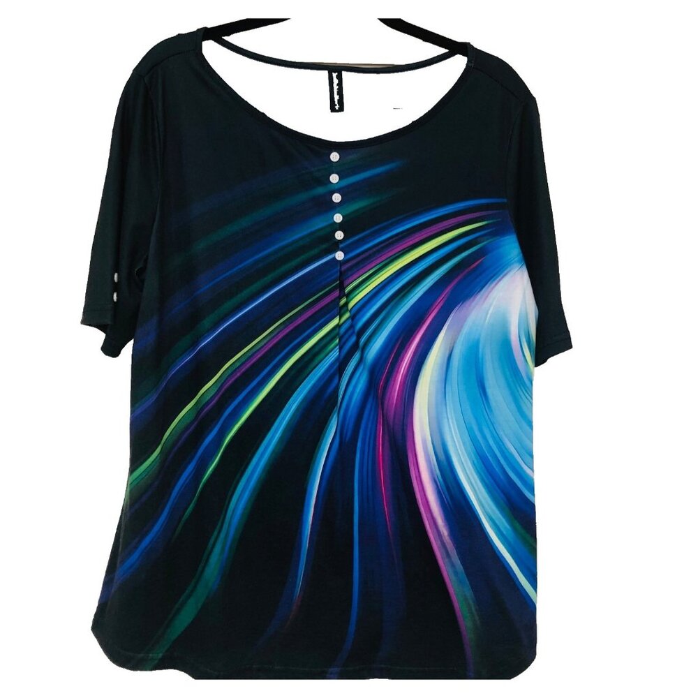 NWOT Just‎ Fashion Now Rainbow Tunic Top Women XL Abstract Jersey Lightweight